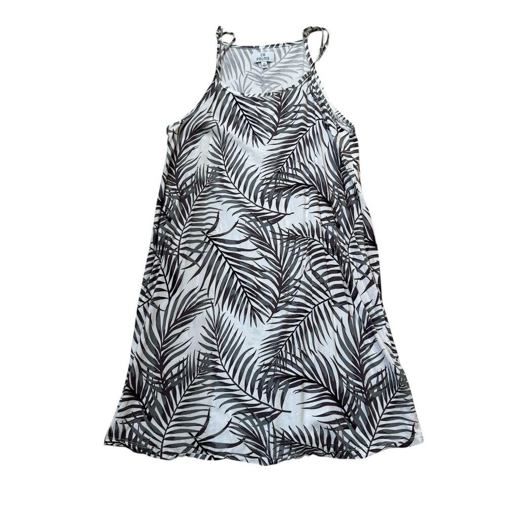 28 Palms Sun Dress Womens Medium‎ White Black Tropical Palm Leaf Spaghetti Strap